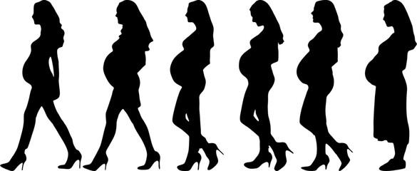 set of illustration pregnant women silhouette vector