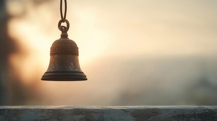 Indian temple bell, hanging in a sacred space, 3D illustration