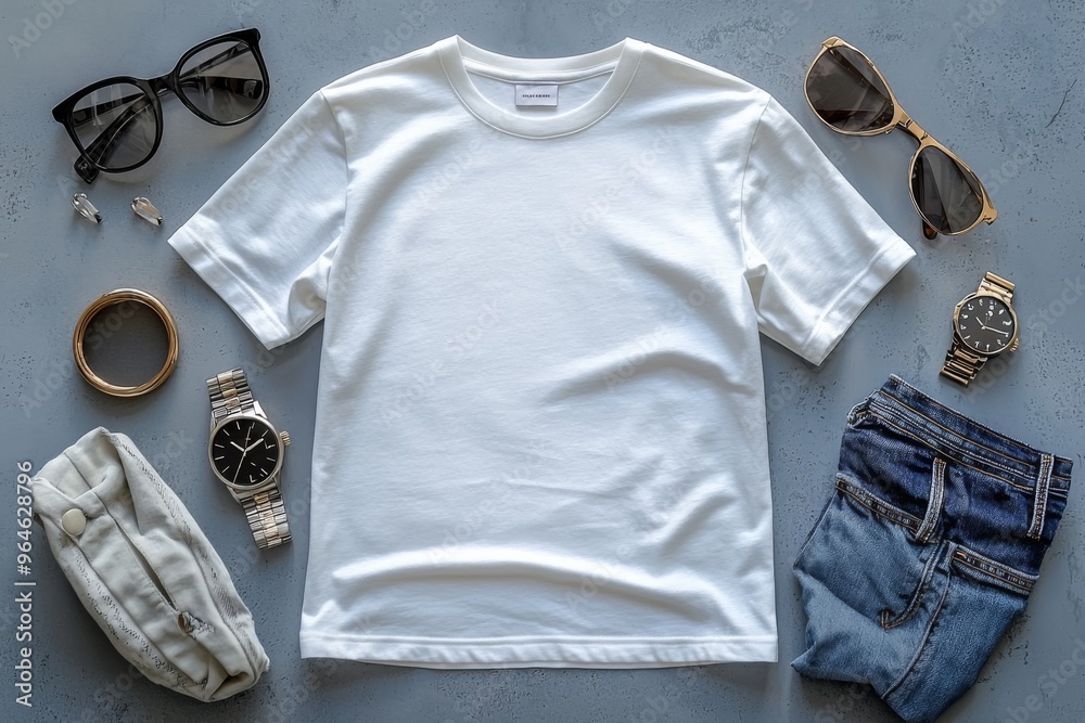 Canvas Prints Realistic white Tshirt Flat Lay Mockup created with Generative AI