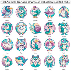 Obraz premium Animals Cartoon Character Collection Set of 100 Isolated Animals Part 5