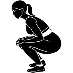 Squat Pose Women Fitness Workout Side view silhouette vector illustration