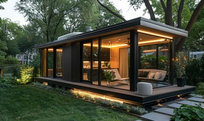 Contemporary tiny home with smart technology.