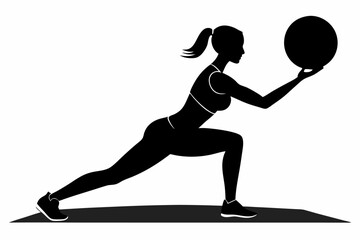 Woman fitness medicine ball exercise silhouette vector illustration
