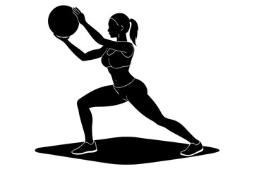 Woman fitness medicine ball exercise silhouette vector illustration
