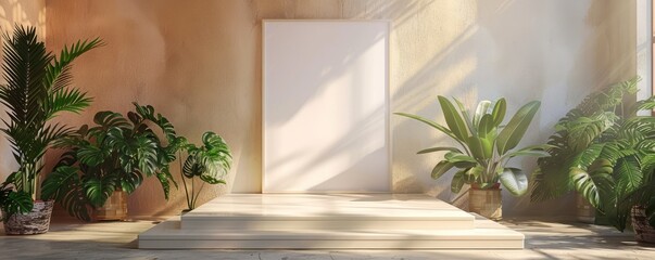 Create a podium mockup with a glossy white frame.