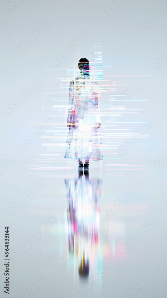 Poster futuristic abstract holographic figure with symmetrical glitch effects in high definition