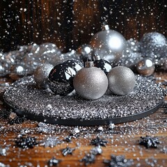Happy New Year 2025! Realistic 3D rendering of the figures, complemented by silver gift box ribbons and Christmas decorations. This is the perfect celebratory sign. ai generated