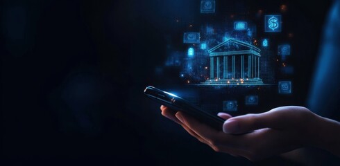 Digital banking on smartphone showcasing futuristic finance technology and secure mobile transactions