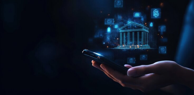Digital banking on smartphone showcasing futuristic finance technology and secure mobile transactions