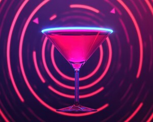 Martini glass suspended in a neon void, with holographic symbols swirling around, Futuristic, Sci-fi, Digital Art, Glowing