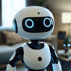 Friendly cute AI robot helper servant in home. Generative AI.