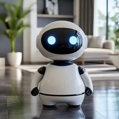 Friendly cute AI robot helper servant in home. Generative AI.