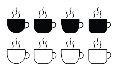 Obraz premium Coffee cup icon set. Coffee black vector icon set. Cups of coffee tea symbol collection. Vector Illustration.
