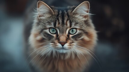 Fototapeta premium A close-up of a majestic cat with striking green eyes and a fluffy coat.