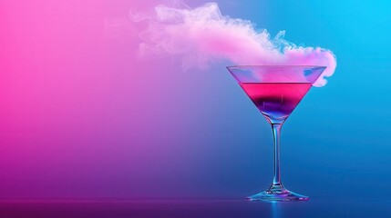 Martini glass with digital smoke rising from it, representing AI innovation, Futuristic, Vaporwave, Hologram, Vibrant colors