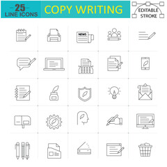 Copywriting and Content Creation Line Icons Set - 25 Editable Stroke Icons for Writing, Editing, and Digital Communication