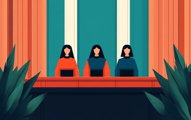 Three women in colorful dresses standing in a balcony