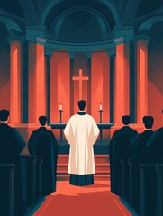 Priest leads a congregation in a church service.