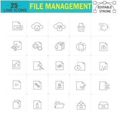 Thin Line File Management Icons Set - 25 Editable Stroke Icons for Data Organization and File Handling in Websites and Mobile Apps.