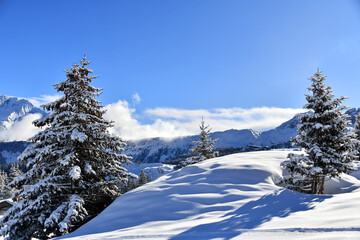 Courchevel ski resort view by winter