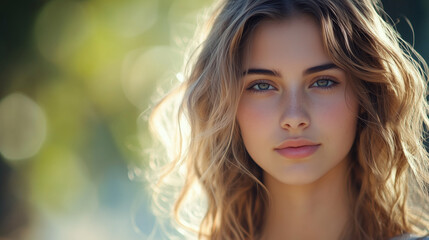 Young Woman With Soft Waves In The Sunlight With Gentle Expression
