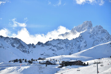 Courchevel ski resort view by winter