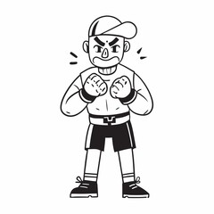 Obraz premium boxer ready to fight on white background. doodle art