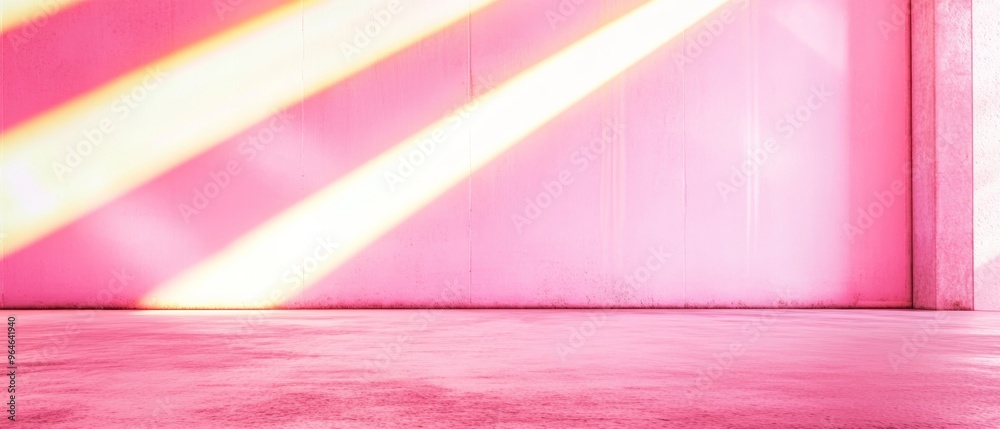 Poster pastel pink concrete surface with intersecting light beams in a serene modern setting