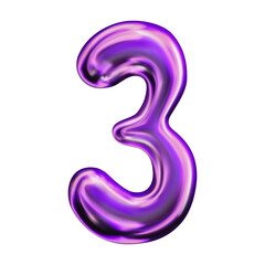 Naklejka premium Liquid 3D holographic typeface design. Number - 3. Contemporary vector English alphabet with iridescent effect in a futuristic style. Inflated balloon font with shiny effect. 