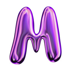 Liquid 3D holographic typeface design. Letter - M. Contemporary vector English alphabet with iridescent effect in a futuristic style. Inflated balloon font with shiny effect.	