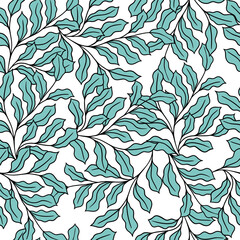 Leaf seamless pattern vector. Abstract linear branches floral backdrop illustration. Wallpaper, background, fabric, textile, print, wrapping paper or package design.