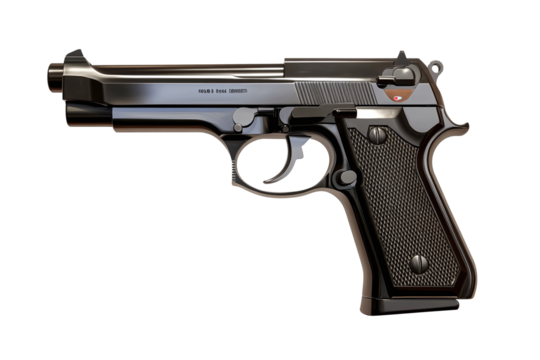 Bullet gun side view full length isolated on white background. PNG