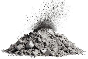 Pile of cement dust on transparent background