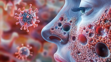 Coronavirus Infection on Human Cell   3D Illustration