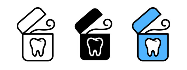 Dental floss icon. Teeth hygiene symbol. Oral health care sign. Tooth floss silk vector illustration. Dentist treatment pictogram. Clean teeth tool concept.