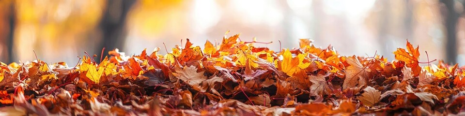 a pile of autumn leaves in the park. Selective focus