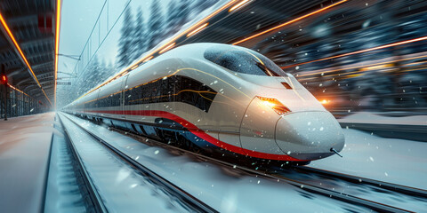 Fototapeta premium High-speed modern train in neon style