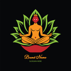 Vector meditation in lotus flower, spa logo