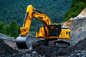 Obraz premium Heavy-duty engine in a mining excavator, digging deep into the earth for precious minerals