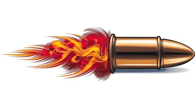bullet with fire, action, speed, white background clip art preview