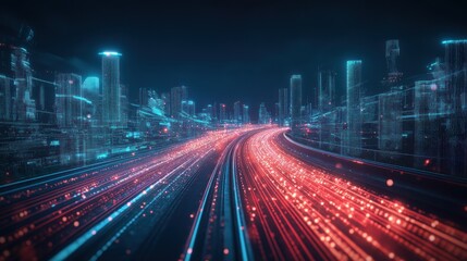 Digital Cityscape with Futuristic Highway