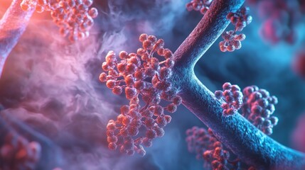 Fototapeta premium Abstract Macro Shot of Microorganisms with Pink and Blue Lighting