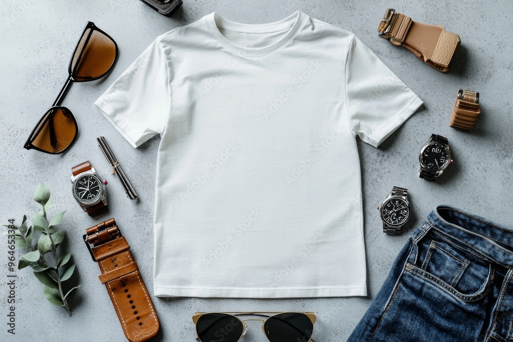 Canvas Prints Realistic white Tshirt Flat Lay Mockup created with Generative AI