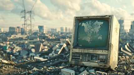 hard to recycle mass production computer hardware and garbage in city.