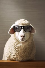 Unny sheep wearing sunglasses. ai generated.