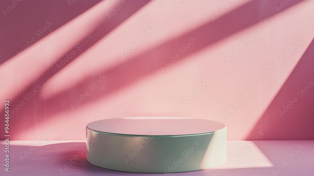 Poster Neon Pink Minimalist Mockup with Circular Podium, Sharp Shadows, and Monochromatic Background for Product Display