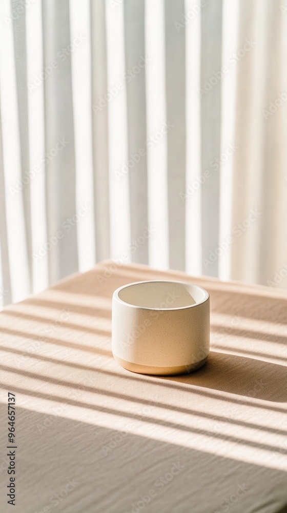 Poster minimalist pastel orange table surface with soft warm lighting and contemporary floral bokeh backgro