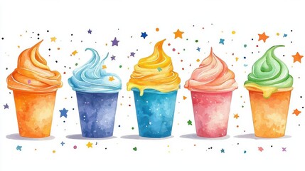 Festive Halloween ice cream flavors, colorful and spooky, flat design illustration