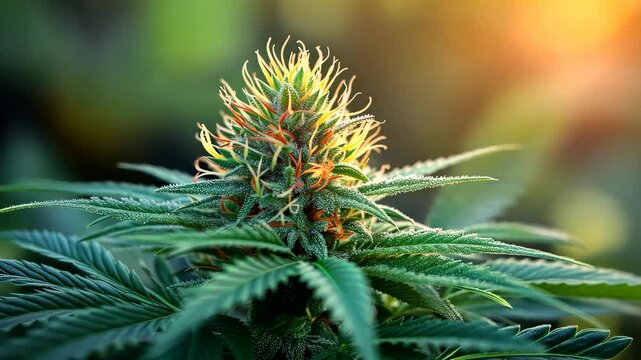 Cannabis plant with vibrant orange pistils and