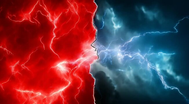 Red and blue lightning. Versus background